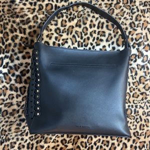 Melie Bianco Jamie Tote Saddle Brown Vegan Leather Shoulder Bag Black